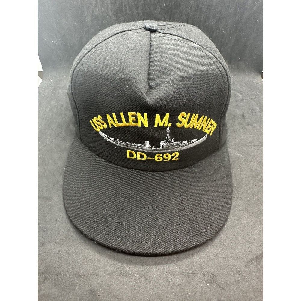 Vintage USS Allen M Sumner DD-692 Cap Snapback Black Yellow Made In USA Mens